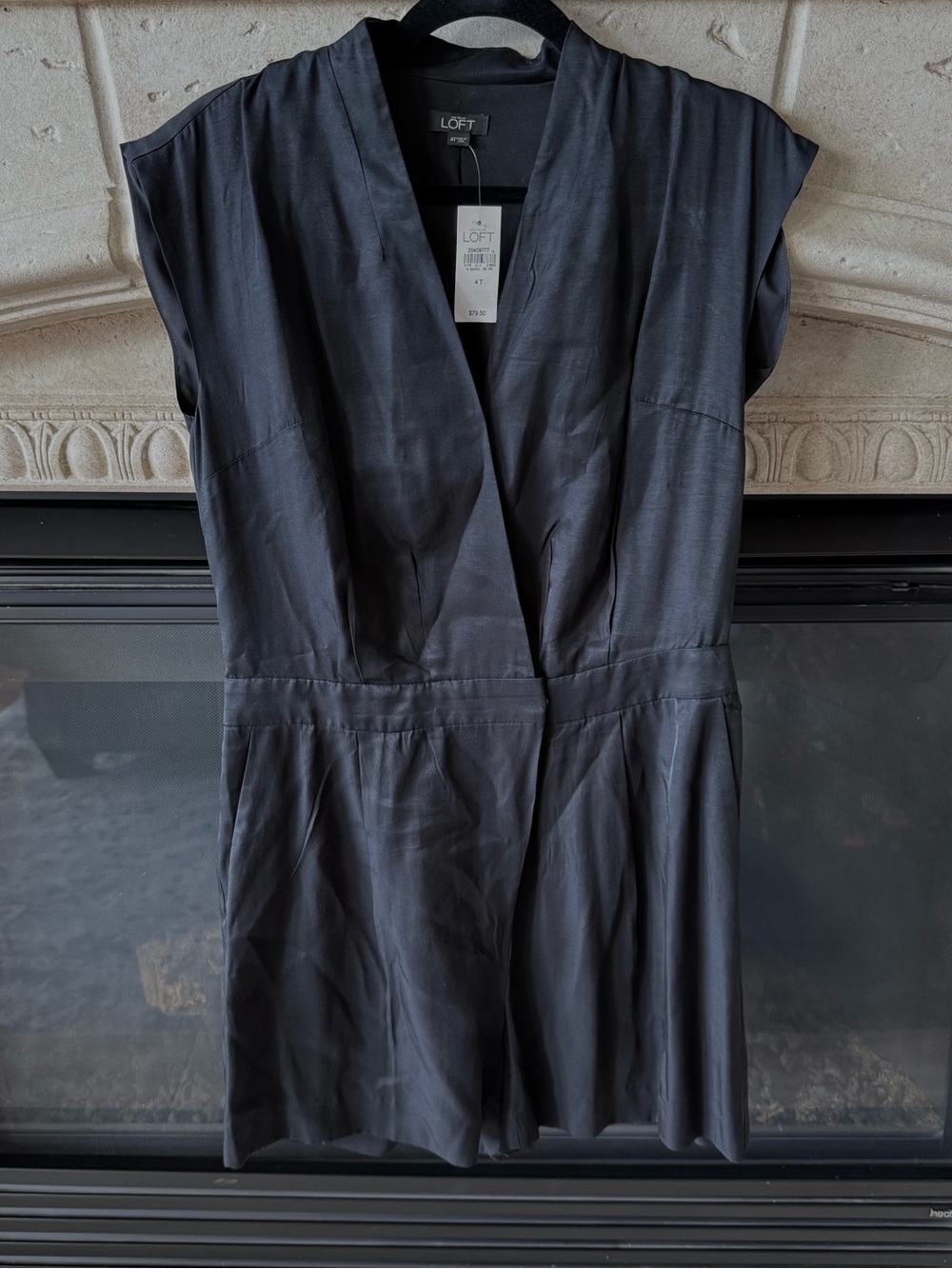LOFT Black V-Neck Cap-Sleeve Romper with Tailored Waist